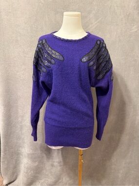 VGT 80s EMPHASIS Lambswool Purple Women's Dolman Sleeve Sweater Size Small